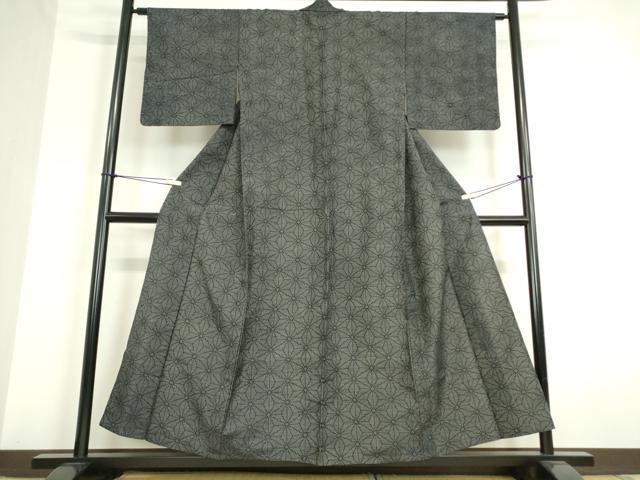 平和屋着物▽上質な紬 単衣 麻の葉文 正絹 逸品 DAAT9858az