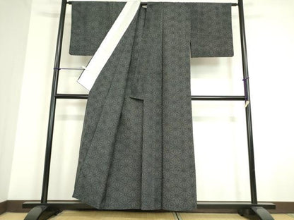 平和屋着物▽上質な紬 単衣 麻の葉文 正絹 逸品 DAAT9858az