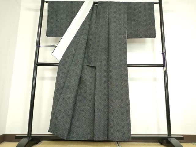 平和屋着物▽上質な紬 単衣 麻の葉文 正絹 逸品 DAAT9858az
