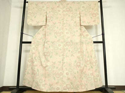 平和屋着物▽本塩沢　単衣　草花文　正絹　逸品　DAAT9878az