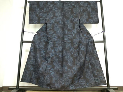 平和屋着物▽結城紬 単衣 色紙花文 正絹 逸品 DAAT9871az