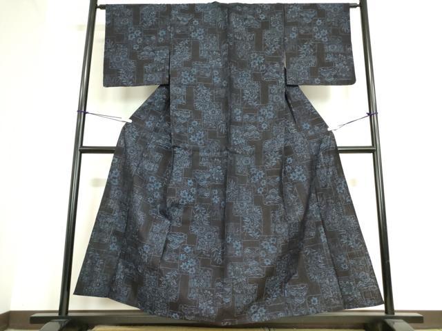 平和屋着物▽結城紬 単衣 色紙花文 正絹 逸品 DAAT9871az
