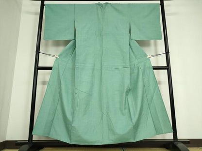 平和屋着物▽結城紬 単衣 青竹色 正絹 逸品 DAAT9873az