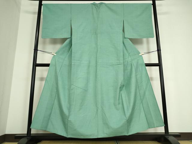 平和屋着物▽結城紬 単衣 青竹色 正絹 逸品 DAAT9873az