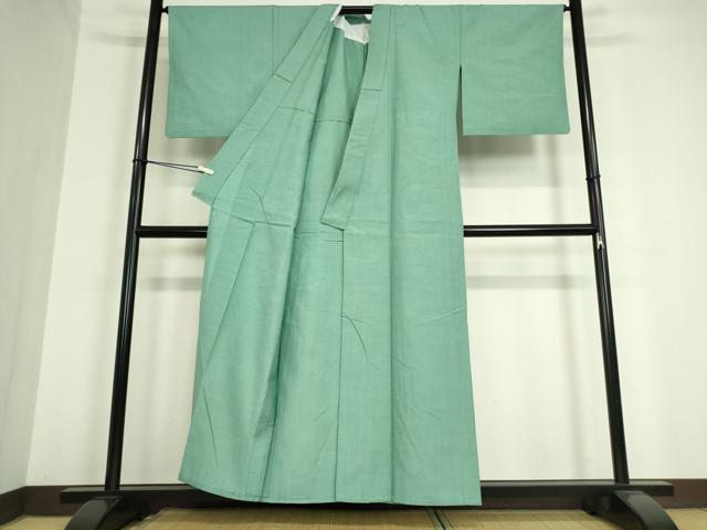 平和屋着物▽結城紬 単衣 青竹色 正絹 逸品 DAAT9873az