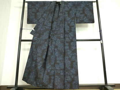 平和屋着物▽結城紬 単衣 色紙花文 正絹 逸品 DAAT9871az