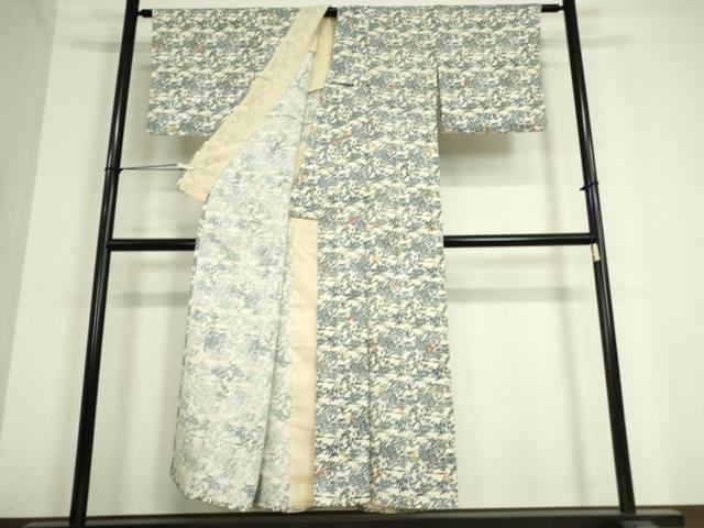 平和屋着物▽上質な小紋　単衣　型染め　草花文　正絹　逸品　DAAT9883az