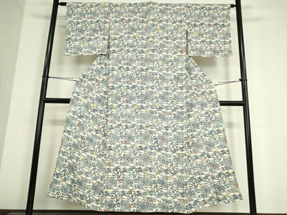 平和屋着物▽上質な小紋　単衣　型染め　草花文　正絹　逸品　DAAT9883az