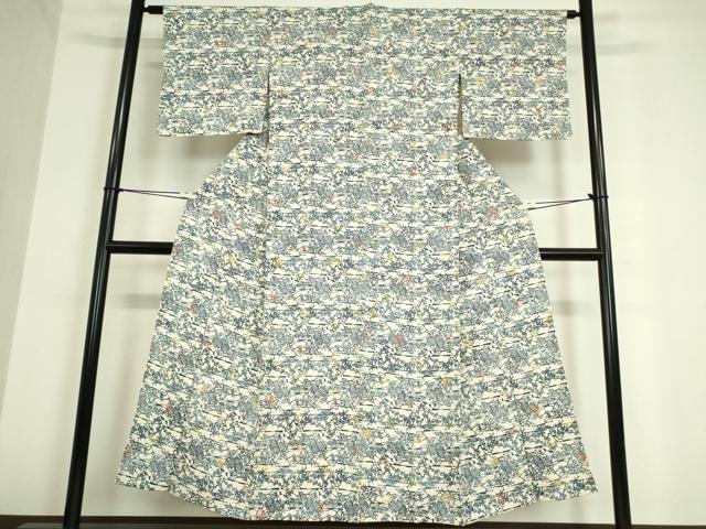 平和屋着物▽上質な小紋　単衣　型染め　草花文　正絹　逸品　DAAT9883az