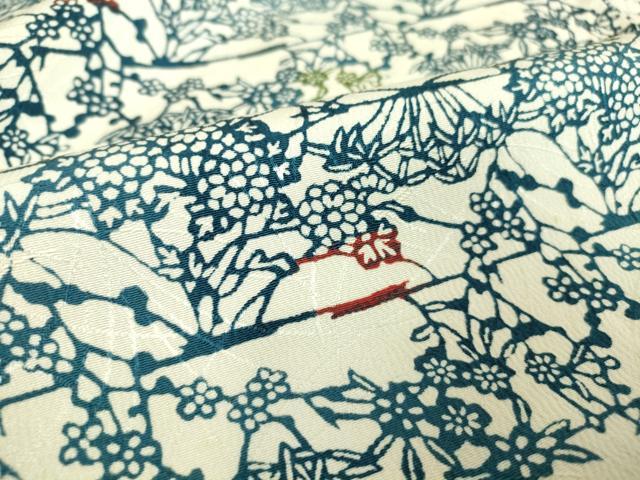 平和屋着物▽上質な小紋　単衣　型染め　草花文　正絹　逸品　DAAT9883az