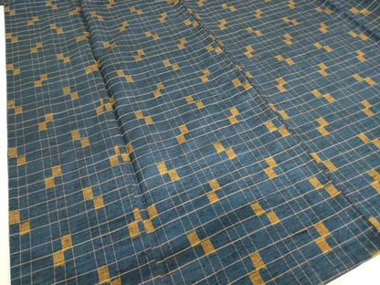 平和屋着物▽上質な紬　単衣　変わり格子　正絹　逸品　DAAT9891az