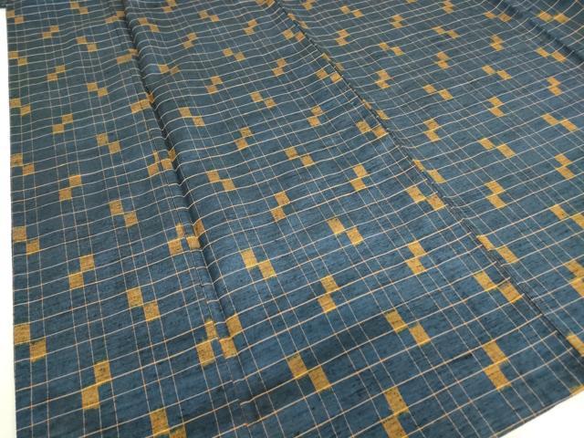 平和屋着物▽上質な紬　単衣　変わり格子　正絹　逸品　DAAT9891az