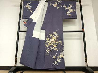 平和屋着物●創業460年・千總　訪問着　駒刺繍　桐　濃鼠色　金彩　高島屋扱い　正絹　逸品　AAAY0053zg