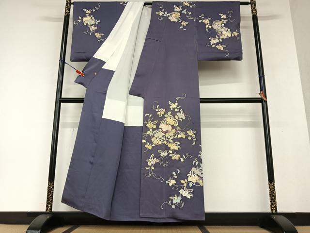 平和屋着物●創業460年・千總　訪問着　駒刺繍　桐　濃鼠色　金彩　高島屋扱い　正絹　逸品　AAAY0053zg