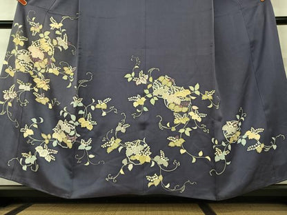平和屋着物●創業460年・千總　訪問着　駒刺繍　桐　濃鼠色　金彩　高島屋扱い　正絹　逸品　AAAY0053zg