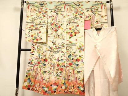 平和屋着物∵女の子 十三参り 子供 祝着・襦袢セット 重ね衿付き 刺繍 流水花文 暈し染め 金彩 三越扱い 逸品 DAAS9206ma