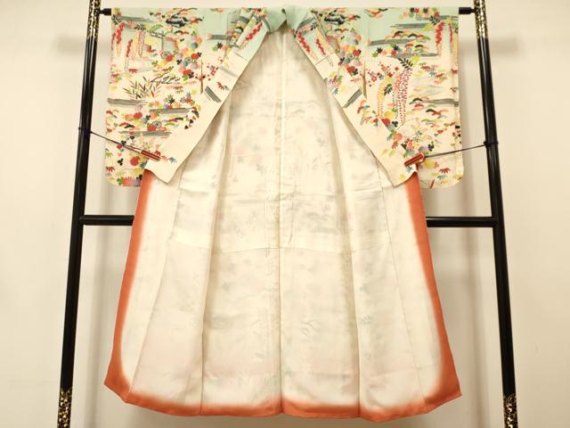 平和屋着物∵女の子 十三参り 子供 祝着・襦袢セット 重ね衿付き 刺繍 流水花文 暈し染め 金彩 三越扱い 逸品 DAAS9206ma