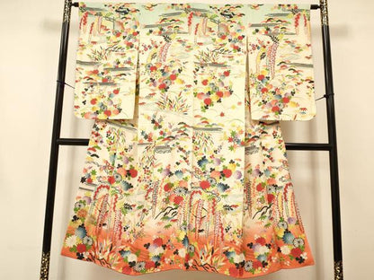 平和屋着物∵女の子 十三参り 子供 祝着・襦袢セット 重ね衿付き 刺繍 流水花文 暈し染め 金彩 三越扱い 逸品 DAAS9206ma