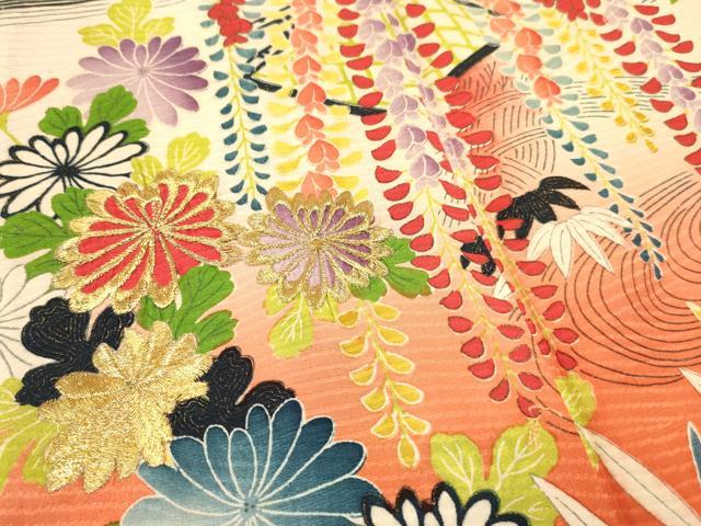 平和屋着物∵女の子 十三参り 子供 祝着・襦袢セット 重ね衿付き 刺繍 流水花文 暈し染め 金彩 三越扱い 逸品 DAAS9206ma