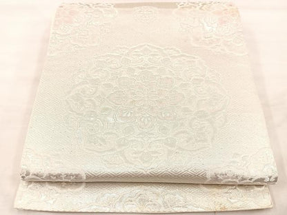 平和屋着物◎六通柄袋帯　正倉院　銀糸　正絹　逸品　BAAU0687mz