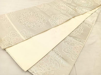 平和屋着物◎六通柄袋帯　正倉院　銀糸　正絹　逸品　BAAU0687mz
