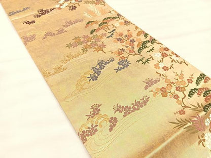 平和屋着物◎六通柄袋帯　唐織　松竹梅　金糸　引箔　正絹　逸品　BAAU0771mz