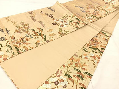 平和屋着物◎六通柄袋帯　唐織　松竹梅　金糸　引箔　正絹　逸品　BAAU0771mz