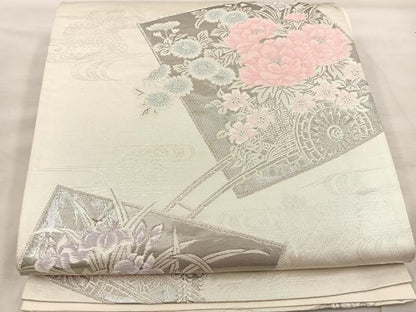 平和屋着物◎六通柄袋帯 唐織 花車文 銀糸 正絹 逸品 BAAU4037mz
