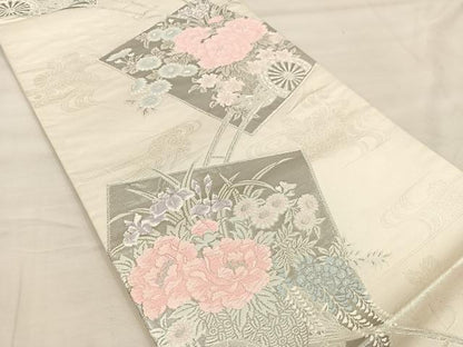 平和屋着物◎六通柄袋帯 唐織 花車文 銀糸 正絹 逸品 BAAU4037mz