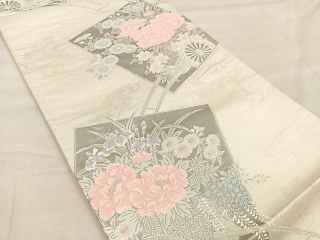 平和屋着物◎六通柄袋帯 唐織 花車文 銀糸 正絹 逸品 BAAU4037mz