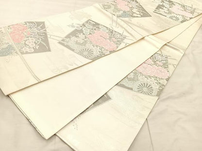 平和屋着物◎六通柄袋帯 唐織 花車文 銀糸 正絹 逸品 BAAU4037mz