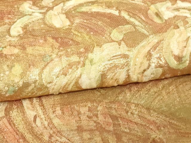 平和屋着物▼六通柄袋帯　膨れ織り　立波文　金糸　正絹　逸品　DAAU6255sf