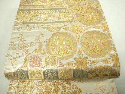 平和屋着物▼六通柄袋帯　人物花唐草文　金糸　正絹　逸品　DAAU6250sf