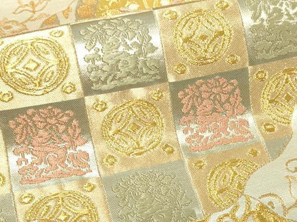 平和屋着物▼六通柄袋帯　人物花唐草文　金糸　正絹　逸品　DAAU6250sf