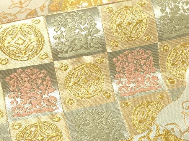 平和屋着物▼六通柄袋帯　人物花唐草文　金糸　正絹　逸品　DAAU6250sf
