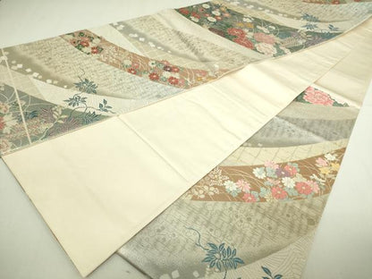 平和屋着物▼六通柄袋帯 唐織 草花文 金糸 正絹 逸品 DAAU6275sf