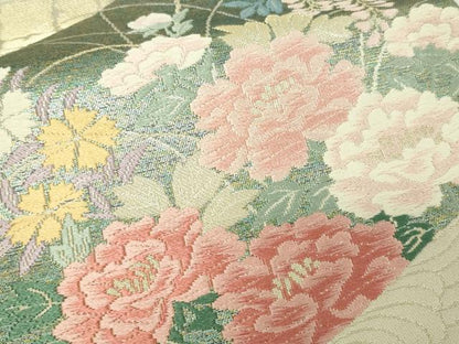 平和屋着物▼六通柄袋帯 唐織 草花文 金糸 正絹 逸品 DAAU6275sf