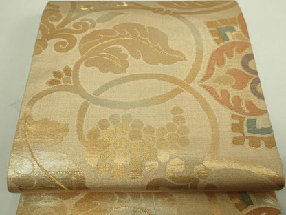 平和屋着物▼六通柄袋帯 吉織 葡萄唐草文 金糸 正絹 逸品 DAAU6288sf