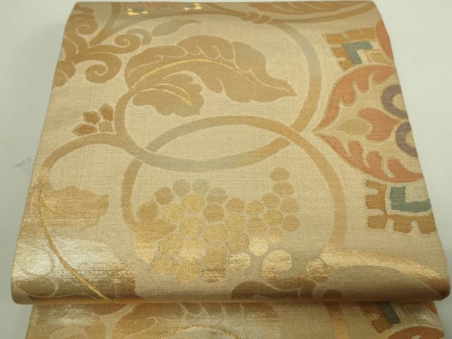 平和屋着物▼六通柄袋帯 吉織 葡萄唐草文 金糸 正絹 逸品 DAAU6288sf