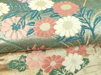 平和屋着物▼六通柄袋帯 唐織 草花文 金糸 正絹 逸品 DAAU6275sf