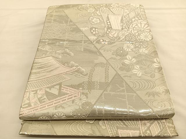 平和屋着物◎六通柄袋帯　唐織　御所の菊　プラチナ箔　九百錦　正絹　逸品　BAAU1441hv