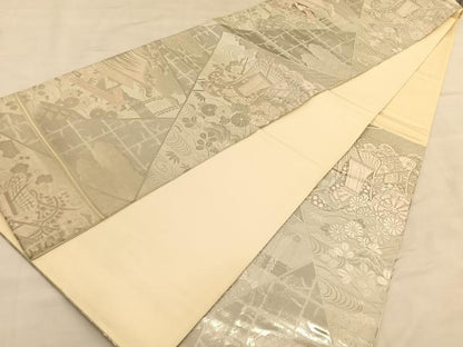 平和屋着物◎六通柄袋帯　唐織　御所の菊　プラチナ箔　九百錦　正絹　逸品　BAAU1441hv