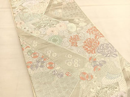 平和屋着物◎六通柄袋帯 唐織 花小袖華鳥文 銀糸 正絹 逸品 BAAU1512hv