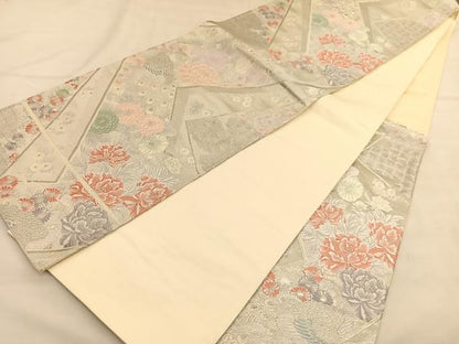 平和屋着物◎六通柄袋帯 唐織 花小袖華鳥文 銀糸 正絹 逸品 BAAU1512hv