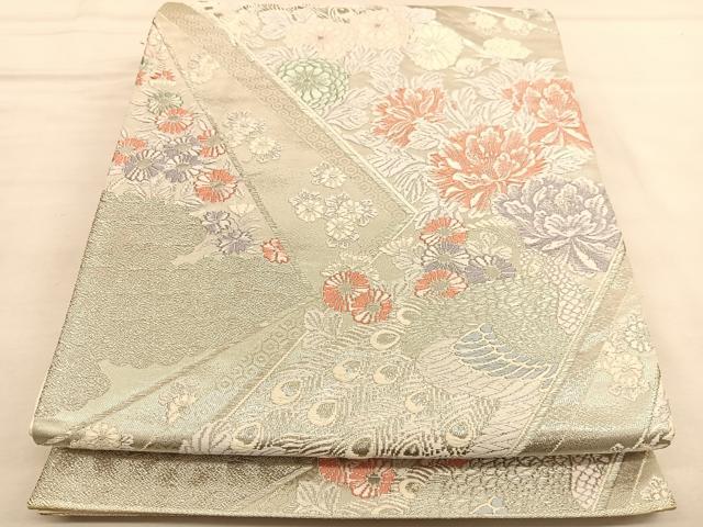 平和屋着物◎六通柄袋帯 唐織 花小袖華鳥文 銀糸 正絹 逸品 BAAU1512hv