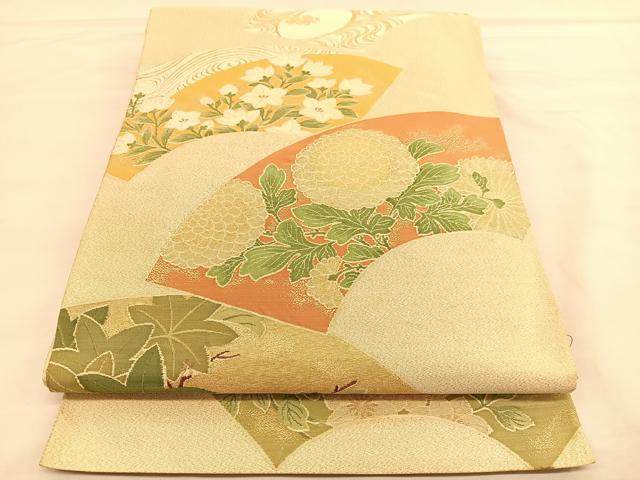 平和屋着物◎太鼓柄袋帯 綴れ 地紙花文 金糸 正絹 逸品 BAAU1596hv