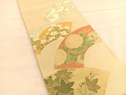 平和屋着物◎太鼓柄袋帯 綴れ 地紙花文 金糸 正絹 逸品 BAAU1596hv