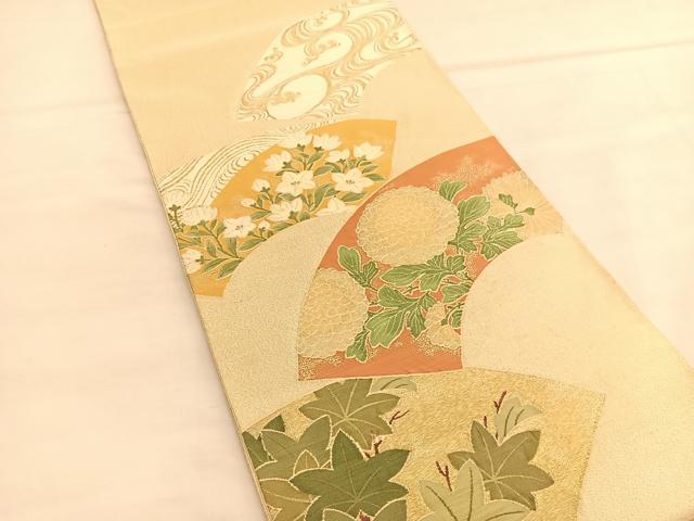 平和屋着物◎太鼓柄袋帯 綴れ 地紙花文 金糸 正絹 逸品 BAAU1596hv