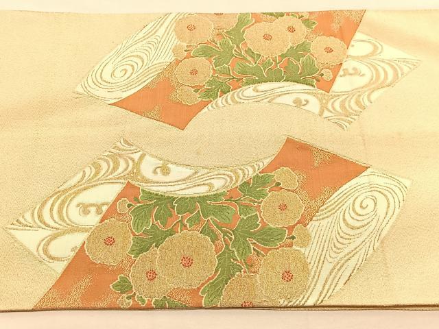 平和屋着物◎太鼓柄袋帯 綴れ 地紙花文 金糸 正絹 逸品 BAAU1596hv