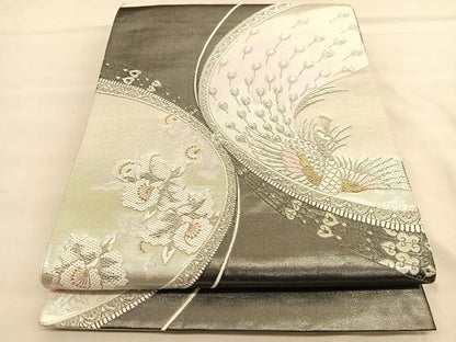 平和屋着物◎六通柄袋帯　唐織　孔雀花文　金銀糸　正絹　逸品　BAAU1597hv
